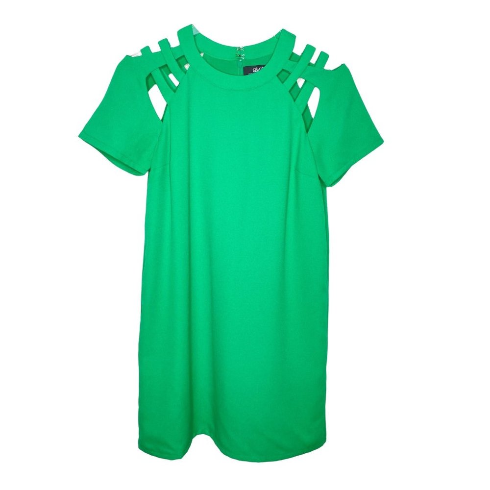 LuLu's Green Lattice Cold Shoulder Short Sleeve Sheath Size Medium